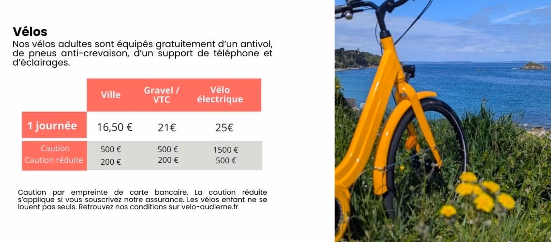 Tarifs des vélos de location