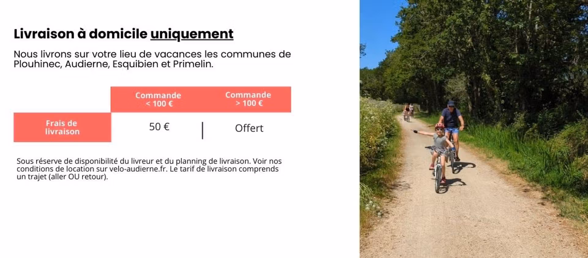 Tarif de la livraison de vélos